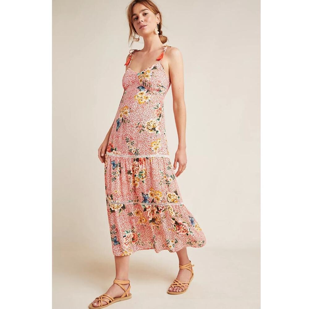 New Farm Rio for Anthropologie Verbena Midi Dress  $198 X-SMALL Red Motif Floral